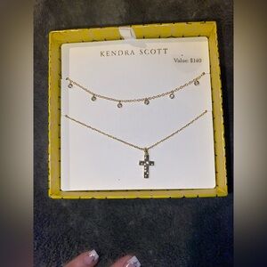 BNIB Kendra Scott Gold Amelia and Cross Necklaces Gift Set in White Crystal $140